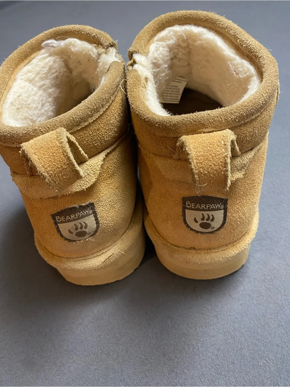 BEARPAW Kids Tan Suede Faux Fur Lined Pull-on Ankle Boots Size 5Y